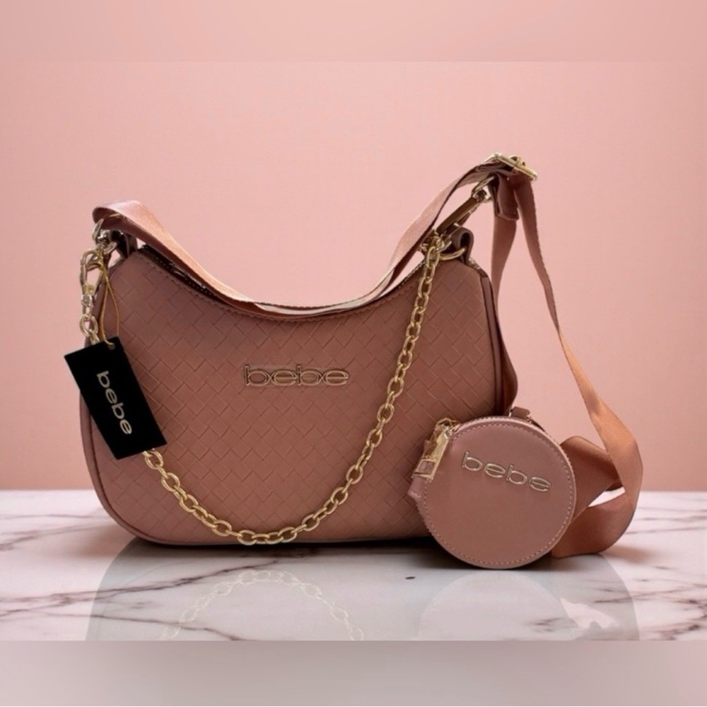 NWT Bebe Blush YaraWoven Hand Bag with Crossbody Strap and Detachable Coin Purse